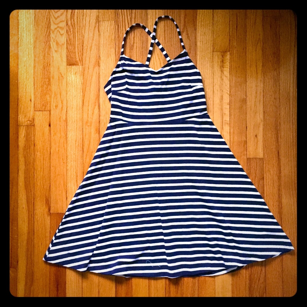 Navy and White Striped Fit and Flare Dress